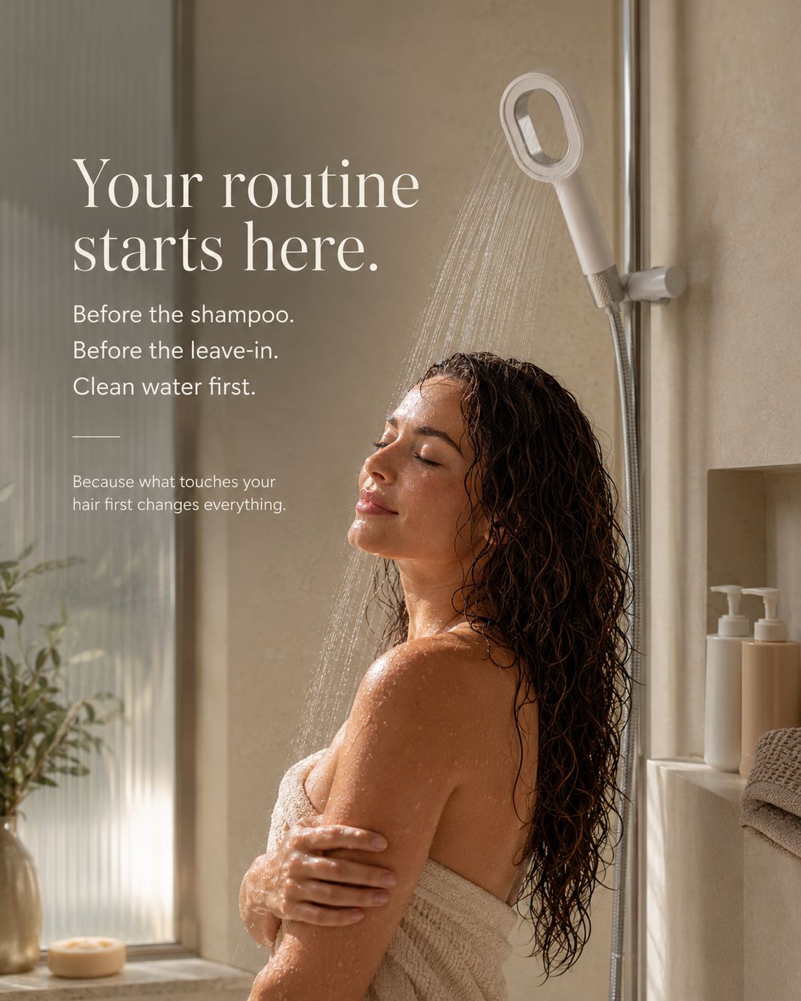 Your routine starts here — Lavero shower filter in use